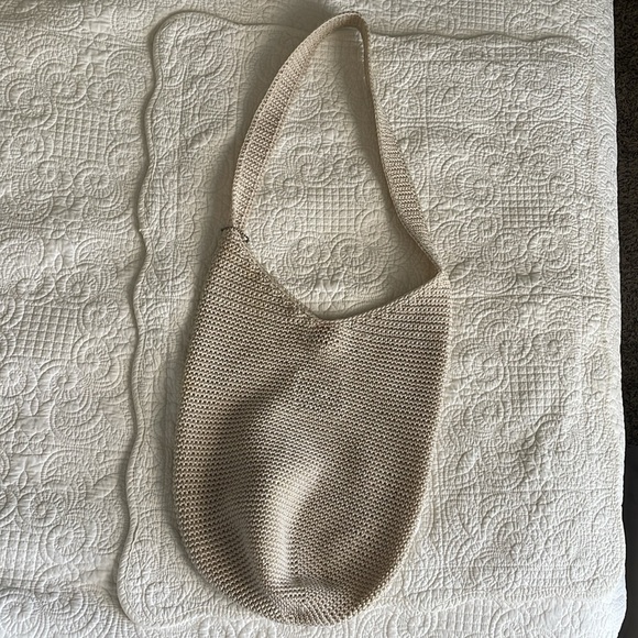 SAK Handcrafted Crochet Tan Knit Hobo Bag - Picture 2 of 4